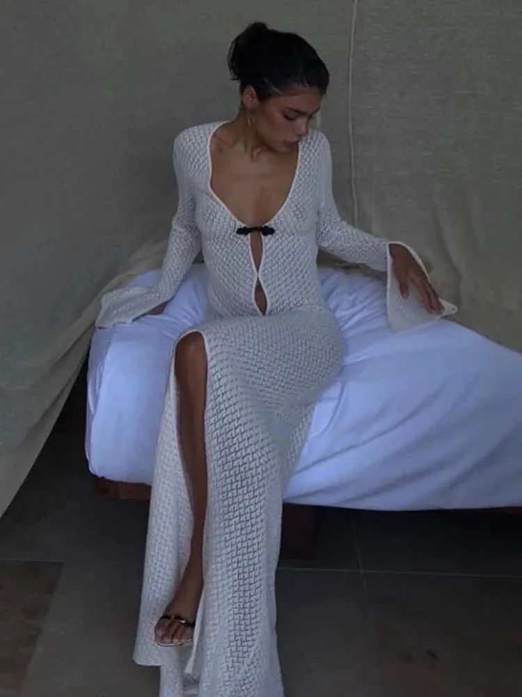 Open Knitting Vacation Cover-Up Dress