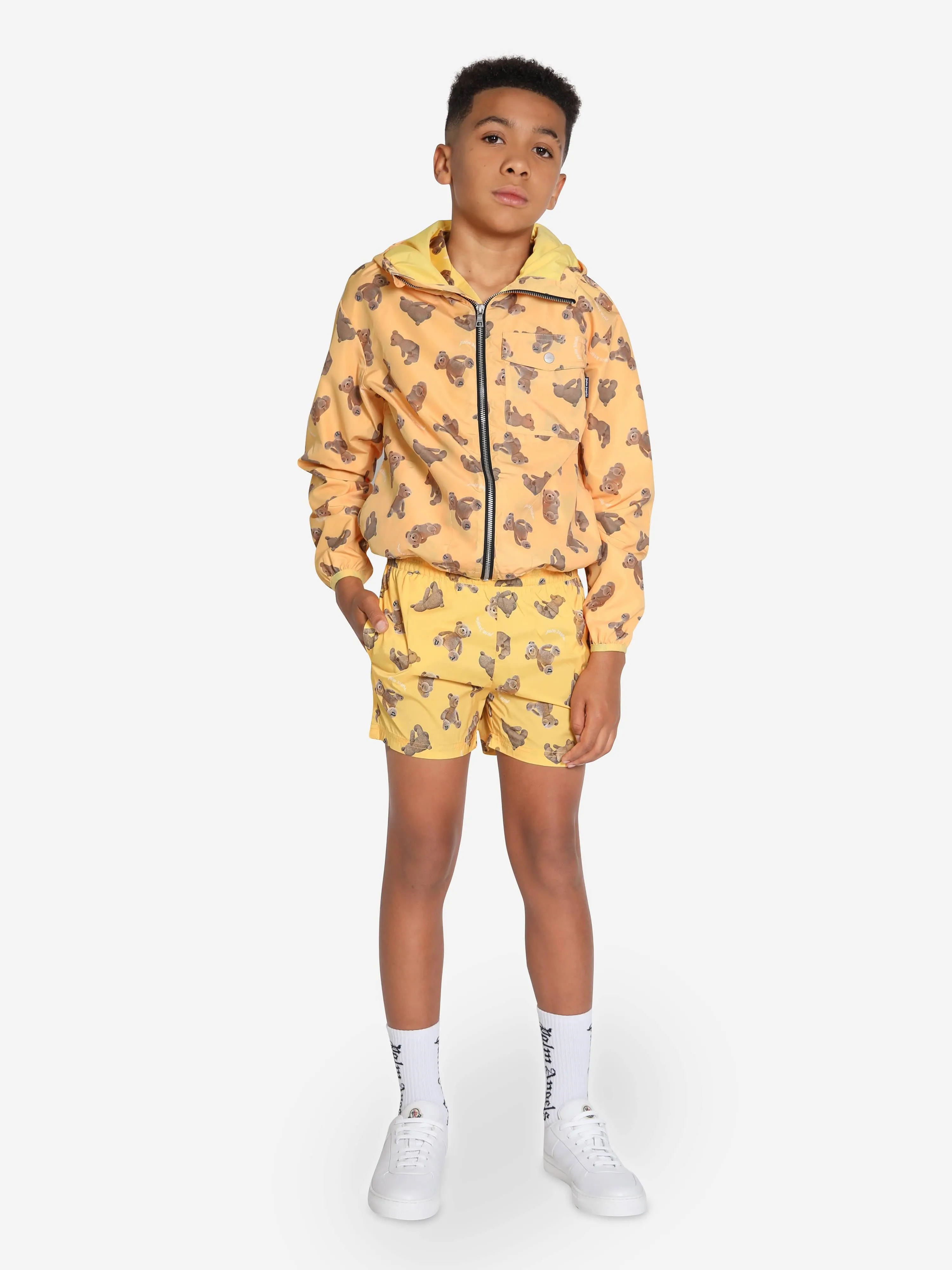 Palm Angels Boys AOP PA Bears Windbreaker in Yellow