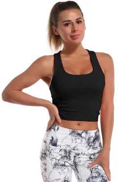 Racerback Athletic Crop Tank Tops black_yoga