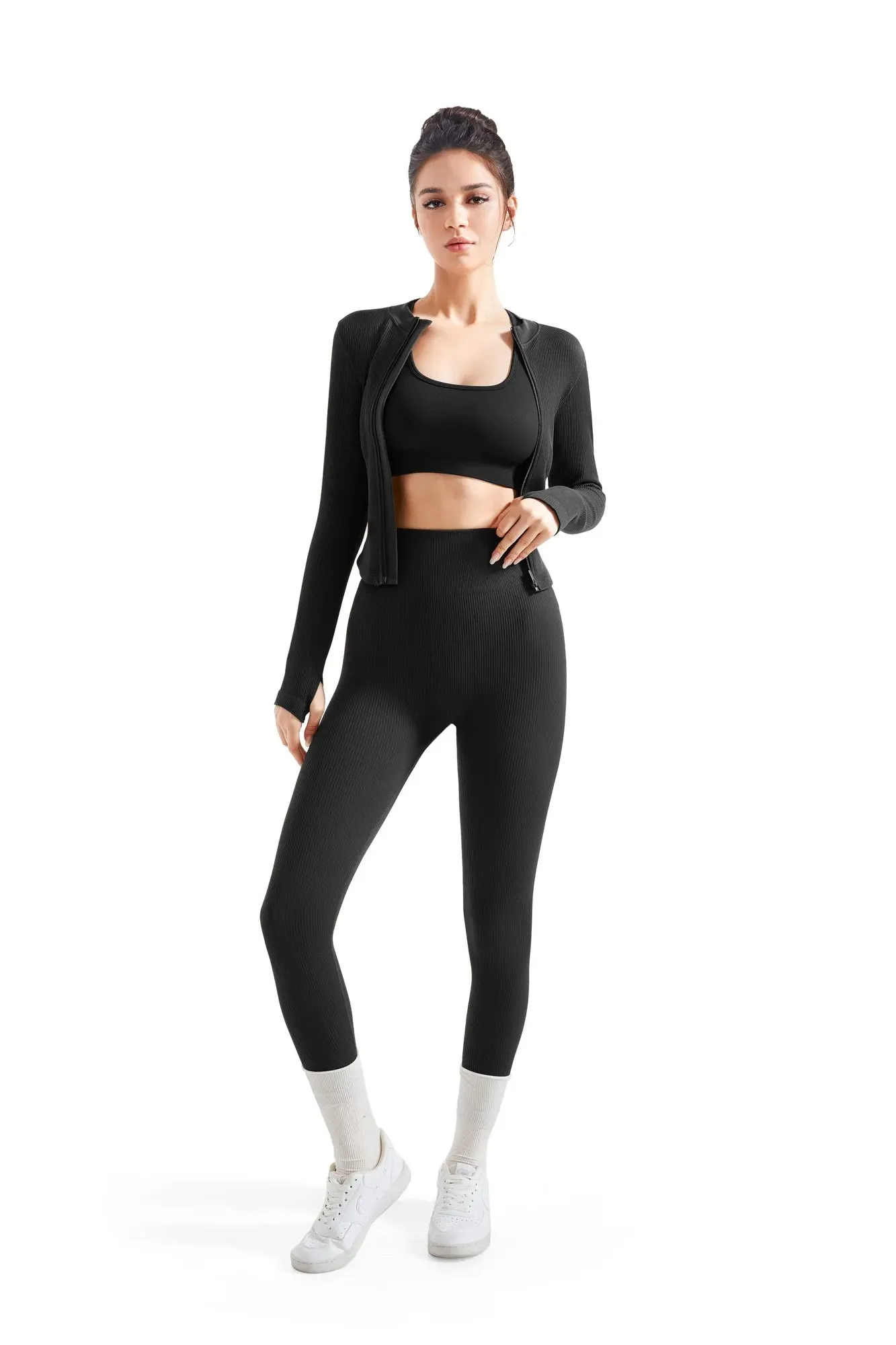 Seamless Ribbed Zip-Up Workout Set