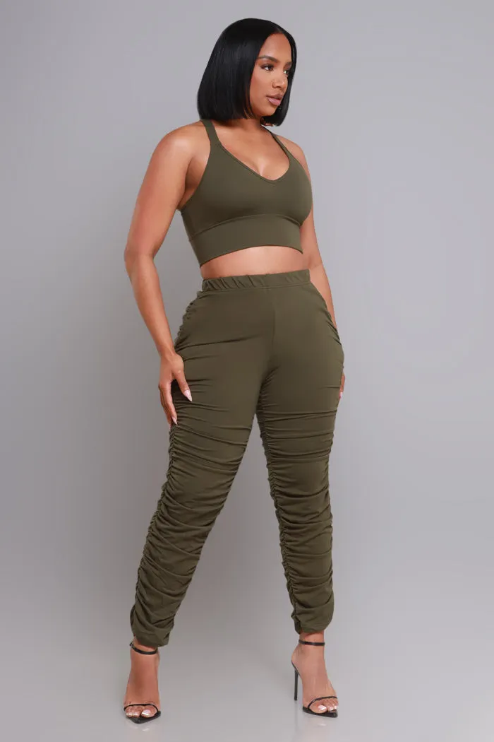 Slammed Cropped Ruched Jogger Set - Olive