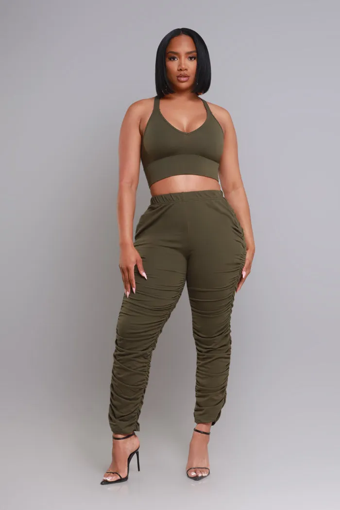 Slammed Cropped Ruched Jogger Set - Olive