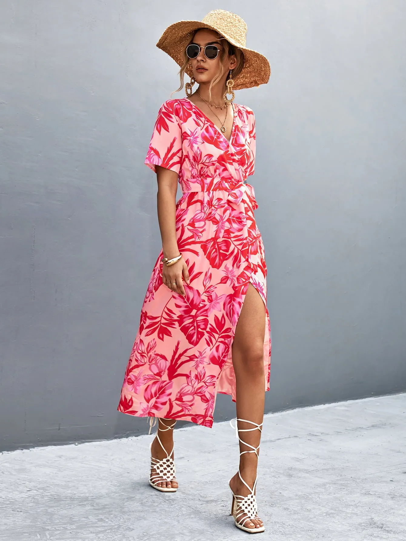 Strawberry Pink Hawaiian Tropical Resort Dress