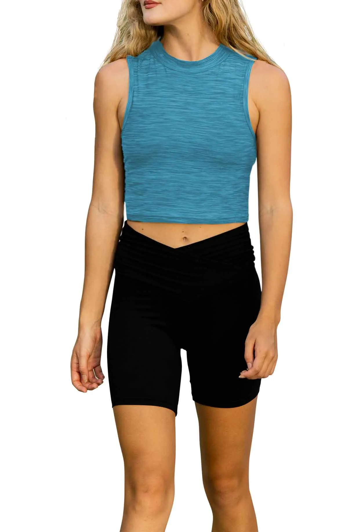 Sumona Everyday Casual Sport Yoga High Mock Neck Crop Top