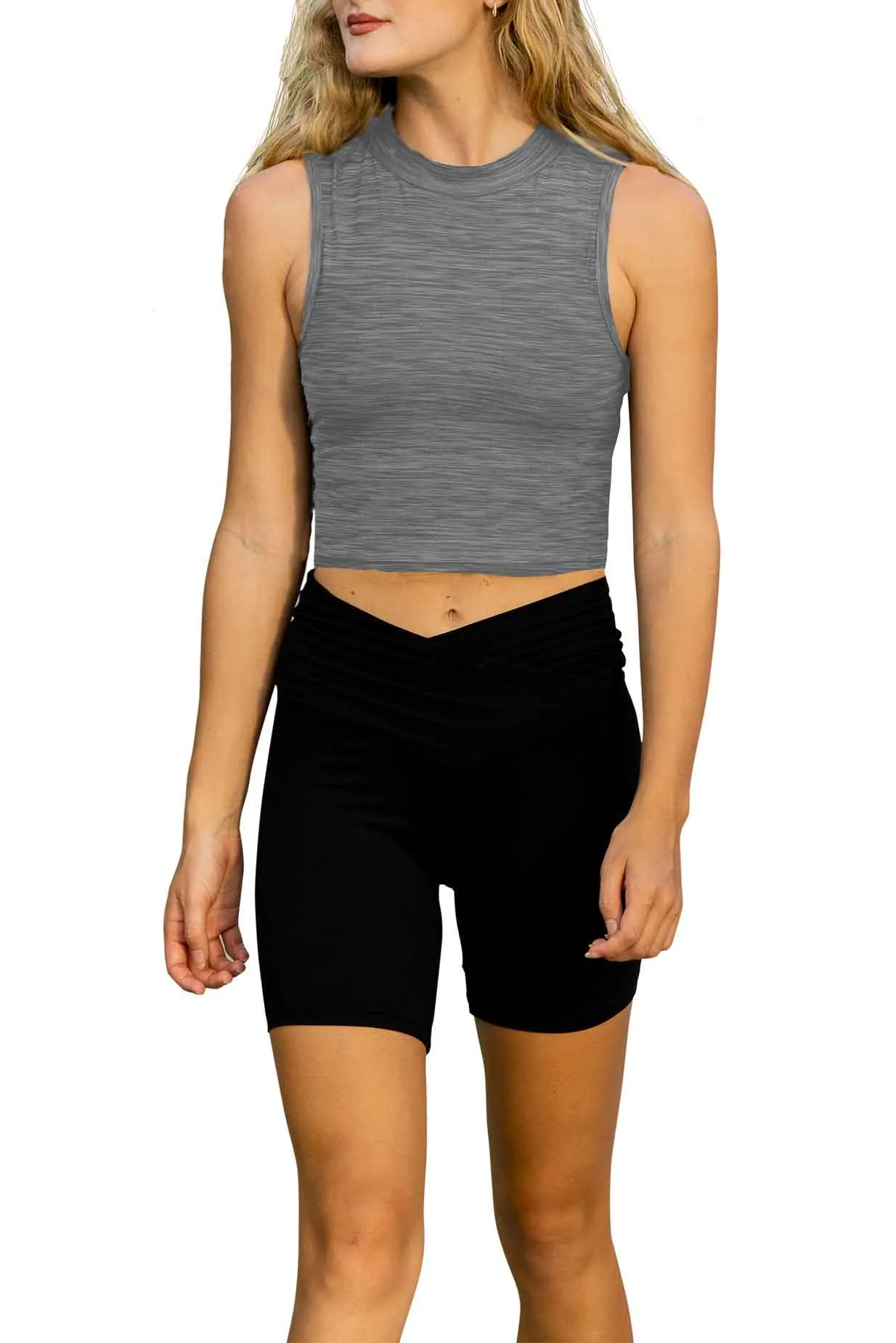 Sumona Everyday Casual Sport Yoga High Mock Neck Crop Top