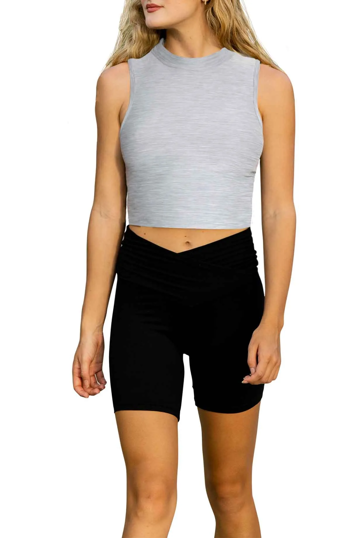 Sumona Everyday Casual Sport Yoga High Mock Neck Crop Top