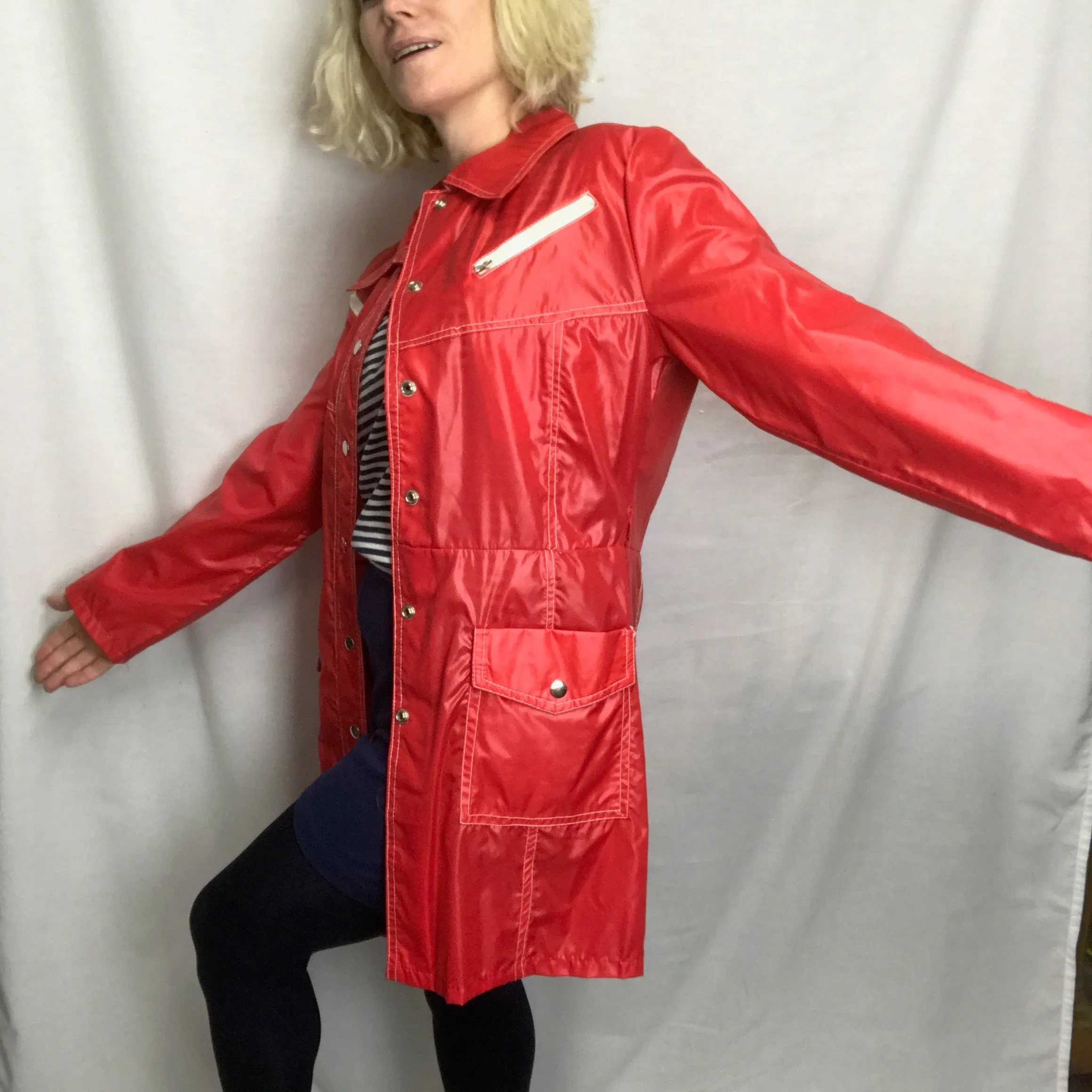 Vintage 60s 70s MOD Red Nylon Windbreaker Jacket or Mini Dress