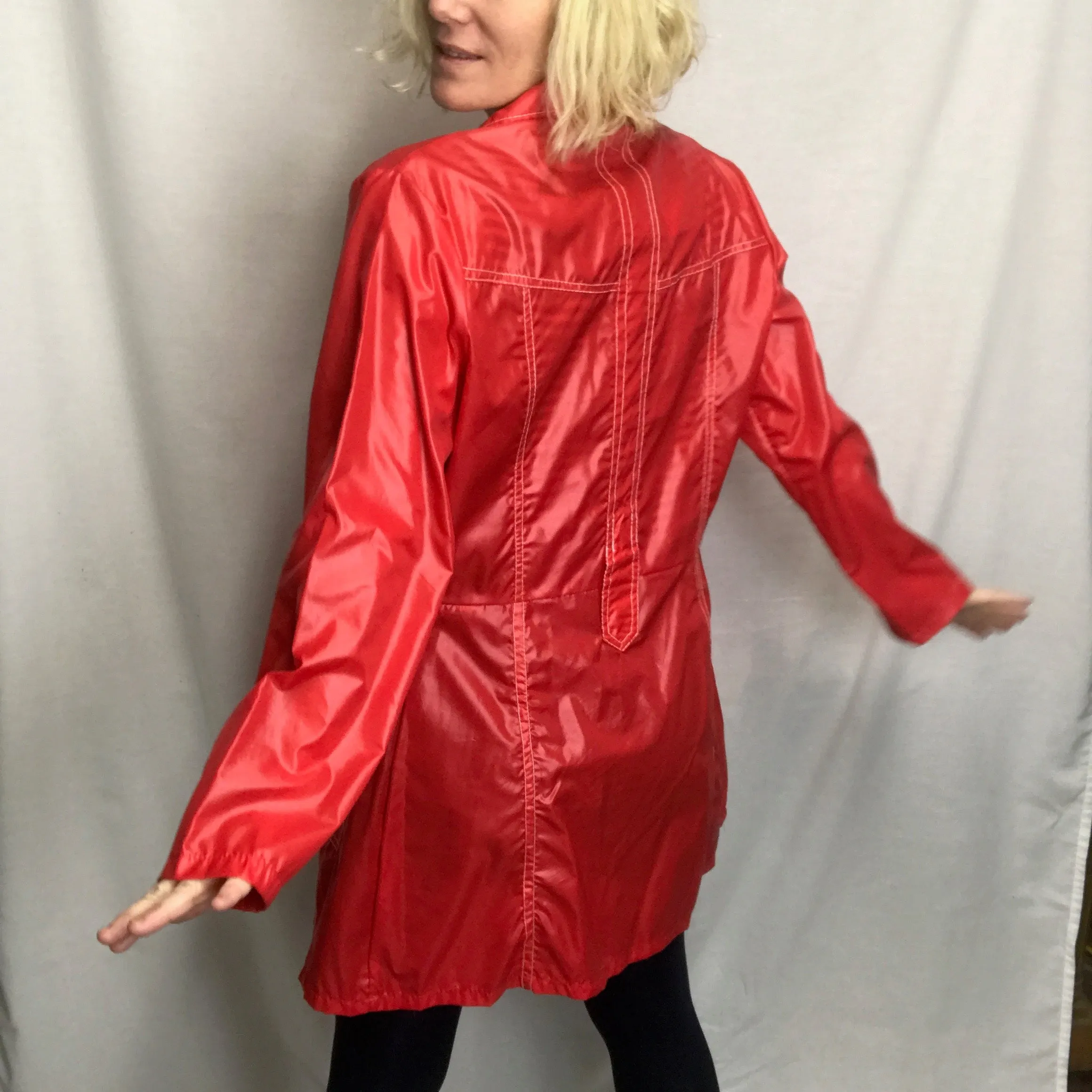 Vintage 60s 70s MOD Red Nylon Windbreaker Jacket or Mini Dress