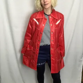 Vintage 60s 70s MOD Red Nylon Windbreaker Jacket or Mini Dress