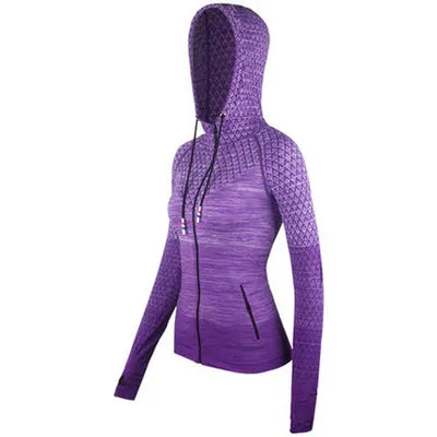 Wjczt Mermaid Curve Front Zipper hooded Women&#39;s Yoga Shirts Long Sleeve Yoga Top Sportswear Quick Dry  Tracksuit Women Running Jacket