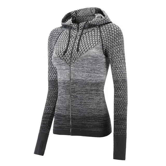 Wjczt Mermaid Curve Front Zipper hooded Women&#39;s Yoga Shirts Long Sleeve Yoga Top Sportswear Quick Dry  Tracksuit Women Running Jacket